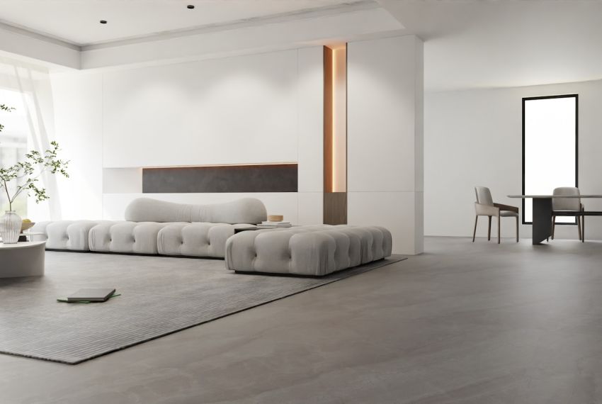 a living room with a couch and a table